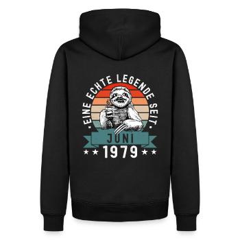 Faultier Geburtstag Juni 1979 Geboren Jahrgang - Männer Premium Bio Hoodie - Schwarz - Hinten - Nico (187cm)