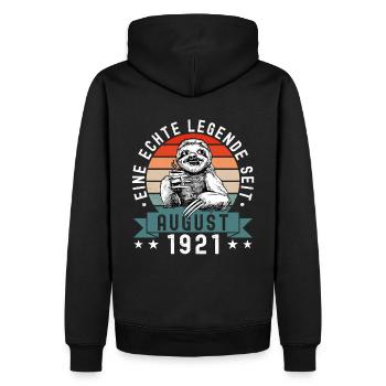 Faultier Geburtstag August 1921 Geboren Jahrgang - Männer Premium Bio Hoodie - Schwarz - Hinten - Nico (187cm)