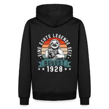 Faultier Geburtstag August 1928 Geboren Jahrgang - Männer Premium Bio Hoodie - Schwarz - Hinten - Nico (187cm)
