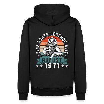 Faultier Geburtstag August 1971 Geboren Jahrgang - Männer Premium Bio Hoodie - Schwarz - Hinten - Nico (187cm)