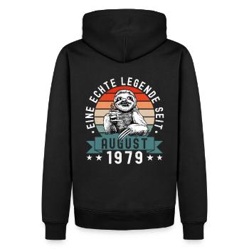 Faultier Geburtstag August 1979 Geboren Jahrgang - Männer Premium Bio Hoodie - Schwarz - Hinten - Nico (187cm)