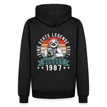 Faultier Geburtstag August 1987 Geboren Jahrgang - Männer Premium Bio Hoodie - Schwarz - Hinten - Nico (187cm)