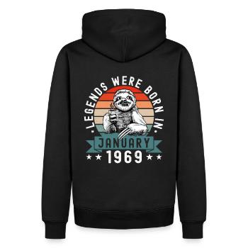 Les légendes sont nées en janvier 1969 Paresseux paresseux - Sweat à capuche Premium bio Homme - noir - Dos - Nico (187cm)