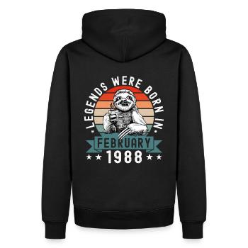 Legends Were Born In Februar 1988 Faultier Sloth - Männer Premium Bio Hoodie - Schwarz - Hinten - Nico (187cm)