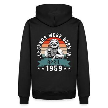 Legends Were Born In April 1959 Faultier Sloth - Men’s Premium Organic Hoodie - black - Back - Nico (187cm)