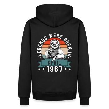 Legends Were Born In April 1967 Faultier Sloth - Men’s Premium Organic Hoodie - black - Back - Nico (187cm)
