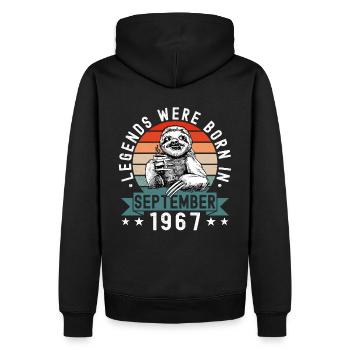 Legends Were Born In September 1967 Faultier Sloth - Men’s Premium Organic Hoodie - black - Back - Nico (187cm)