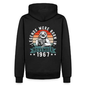 Legends Were Born In November 1967 Faultier Sloth - Men’s Premium Organic Hoodie - black - Back - Nico (187cm)