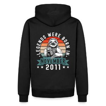 Legends Were Born In November 2011 Faultier Sloth - Men’s Premium Organic Hoodie - black - Back - Nico (187cm)