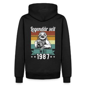 Faultier Legendär seit Mai 1987 Geburtstag - Männer Premium Bio Hoodie - Schwarz - Hinten - Nico (187cm)