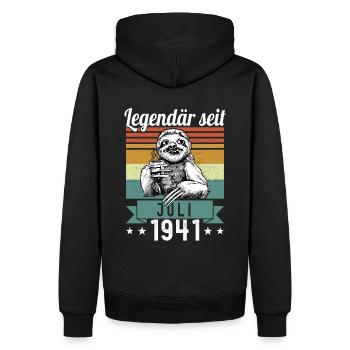 Faultier Legendär seit Juli 1941 Geburtstag - Männer Premium Bio Hoodie - Schwarz - Hinten - Nico (187cm)