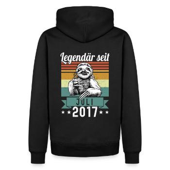 Faultier Legendär seit Juli 2017 Geburtstag - Männer Premium Bio Hoodie - Schwarz - Hinten - Nico (187cm)