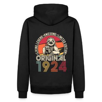 1924 Anniversaire vintage vintage paresseux cadeau - Sweat à capuche Premium bio Homme - noir - Dos - Nico (187cm)