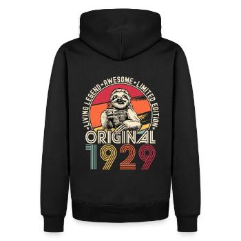 1929 Anniversaire vintage vintage paresseux cadeau - Sweat à capuche Premium bio Homme - noir - Dos - Nico (187cm)
