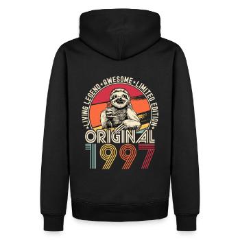 1997 Birthday vintage vintage sloth gift - Men’s Premium Organic Hoodie - black - Back - Nico (187cm)
