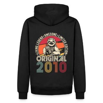 2010 Birthday vintage vintage sloth gift - Men’s Premium Organic Hoodie - black - Back - Nico (187cm)