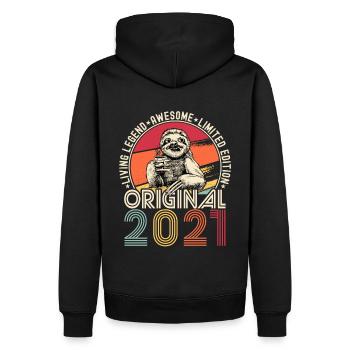 2021 Anniversaire vintage vintage cadeau paresseux - Sweat à capuche Premium bio Homme - noir - Dos - Nico (187cm)