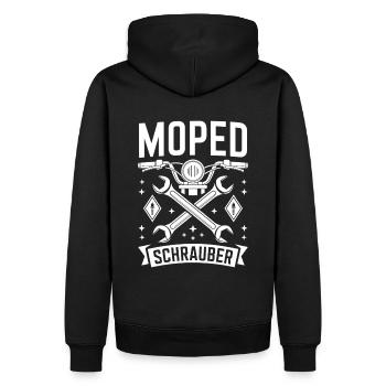 Retro Moped Schrauber Mechaniker Bastler - Männer Premium Bio Hoodie - Schwarz - Hinten - Nico (187cm)