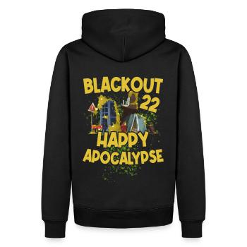 Blackout 22 2022 Happy Apocalypse - Männer Premium Bio Hoodie - Schwarz - Hinten - Nico (187cm)