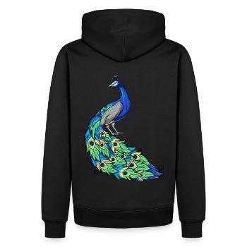 Pfau Pfauenfeder Feder Vogel - Männer Premium Bio Hoodie - Schwarz - Hinten - Nico (187cm)