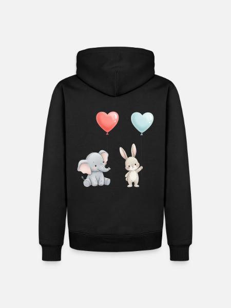 Elefant Kanin Kærlighed Ballon Hjerte Sød - Herre Premium økologisk hoodie - sort