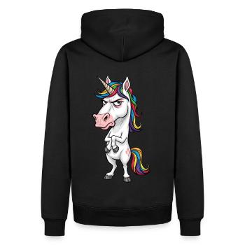 Genervtes Einhorn: Schlechter Tag heute! - Männer Premium Bio Hoodie - Schwarz - Hinten - Nico (187cm)