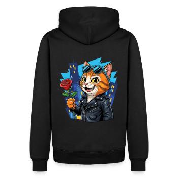 Cool Cat with Rose – Charm Offensive! - Men’s Premium Organic Hoodie - black - Back - Nico (187cm)