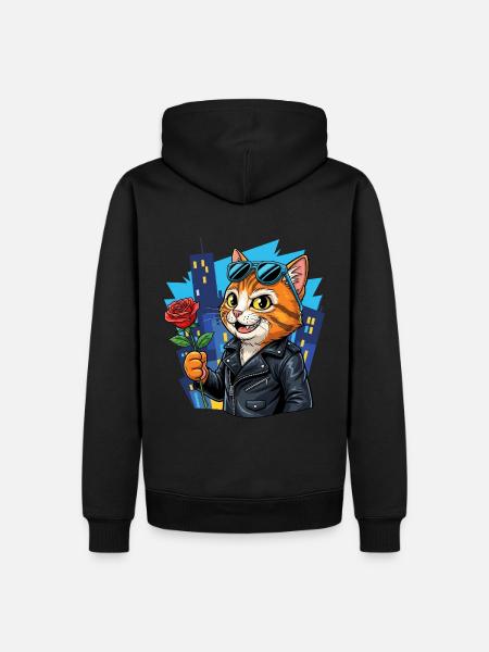 Sej kat med rose – Charm Offensive! - Herre Premium økologisk hoodie - sort