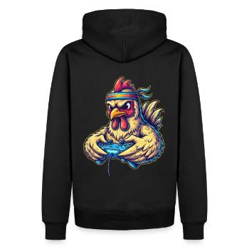 Zocker-Huhn: Game On! 🐔🎮 Lustiger Gamer - Männer Premium Bio Hoodie - Schwarz - Hinten - Nico (187cm)