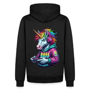 Einhorn Gamer: Retro Zocker Spaß! - Männer Premium Bio Hoodie - Schwarz - Hinten - Nico (187cm)