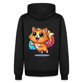 Messager moelleux de la chance : chat mignon aux yeux écarquillés - Sweat à capuche Premium bio Homme - noir - Dos - Nico (187cm)