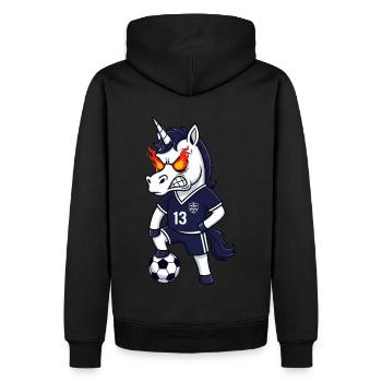 Wütendes Einhorn Fußball Fan Trikot 13 - Männer Premium Bio Hoodie - Schwarz - Hinten - Nico (187cm)