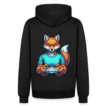 Fuchs am Zocken: Dein tierischer Gamer-Kumpel! - Männer Premium Bio Hoodie - Schwarz - Hinten - Nico (187cm)