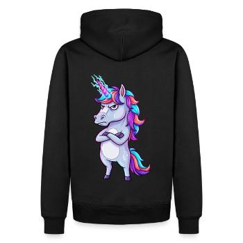 Licorne agacée : Paillettes et colère ! - Sweat à capuche Premium bio Homme - noir - Dos - Nico (187cm)