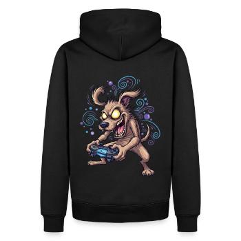 Verrückter Gamer Hund Zocker Gaming - Männer Premium Bio Hoodie - Schwarz - Hinten - Nico (187cm)