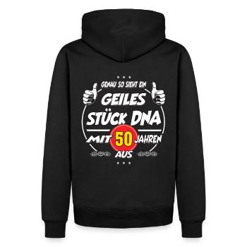 50 Jahre Geburtstag Geiles Stück DNA Geschenk - Männer Premium Bio Hoodie - Schwarz - Hinten - Nico (187cm)