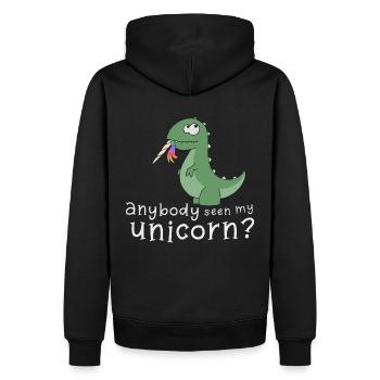 Dino frisst Einhorn T-Rex lustiges Comic Geschenk - Männer Premium Bio Hoodie - Schwarz - Hinten - Nico (187cm)