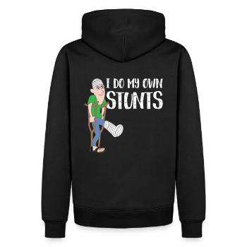 Own Stunts gebrochenes Bein Geschenk T Shirt - Männer Premium Bio Hoodie - Schwarz - Hinten - Nico (187cm)
