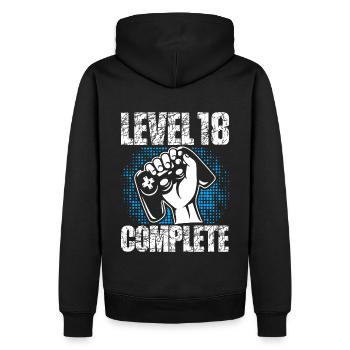 Level 18 Complete Geburtstagsgeschenk 18 Jahre - Männer Premium Bio Hoodie - Schwarz - Hinten - Nico (187cm)