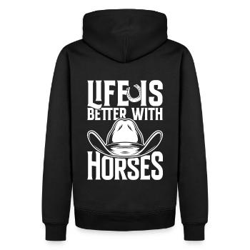 Life is better with Horses Pferd Sportpferd - Männer Premium Bio Hoodie - Schwarz - Hinten - Nico (187cm)