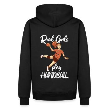 Joueuse de handball Girl Real Girls Play - Sweat à capuche Premium bio Homme - noir - Dos - Nico (187cm)