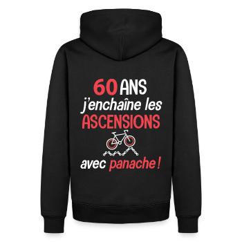 Velo 60 ans ascension avec panache anniversaire - Sweat à capuche Premium bio Homme - noir - Dos - Nico (187cm)