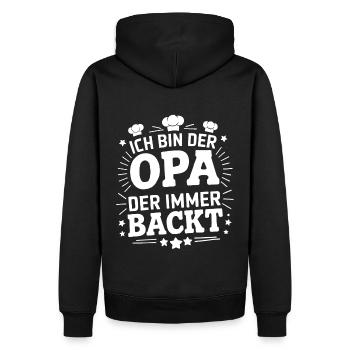 Ich bin der Opa der immer backt lustiger Opaspruch - Männer Premium Bio Hoodie - Schwarz - Hinten - Nico (187cm)