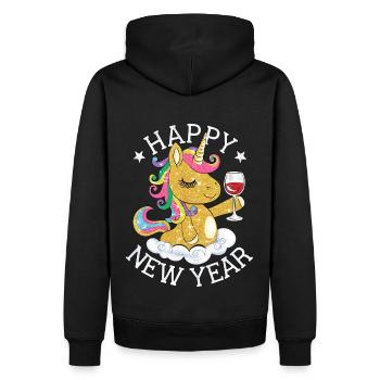 Silvester Einhorn Glitzer Neujahr Happy New Year - Männer Premium Bio Hoodie - Schwarz - Hinten - Nico (187cm)