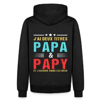 J'ai deux titres papa et papy cadeau fête des père - Sweat à capuche Premium bio Homme - noir - Dos - Nico (187cm)