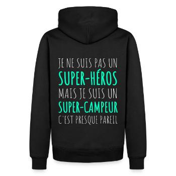 Super campeur super-héros humour camping cadeau - Sweat à capuche Premium bio Homme - noir - Dos - Nico (187cm)