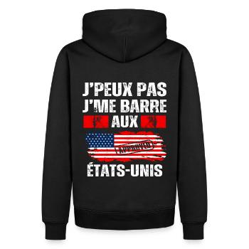 Je peux pas j' me barre aux États-unis cadeau USA - Sweat à capuche Premium bio Homme - noir - Dos - Nico (187cm)