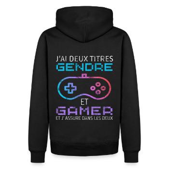J' ai deux titres gendre et gamer humour gaming - Sweat à capuche Premium bio Homme - noir - Dos - Nico (187cm)