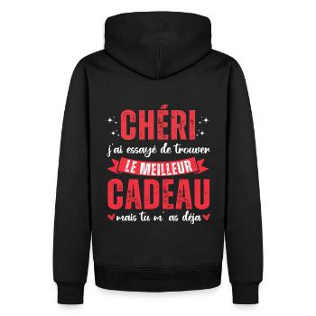 Chéri tu m' as déja humour Saint-Valentin cadeau - Sweat à capuche Premium bio Homme - noir - Dos - Nico (187cm)