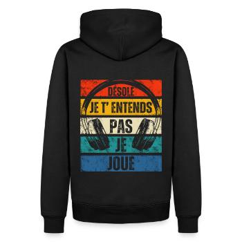 Je t' entends pas je joue humour gaming gamer - Sweat à capuche Premium bio Homme - noir - Dos - Nico (187cm)
